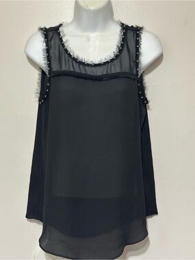 a.n.a Black Sheer Beaded Trim Tank Top – Chic Layering Piece